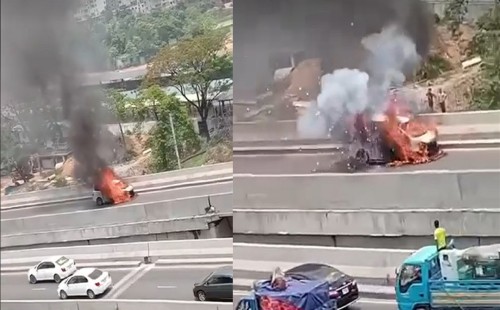 বিমানবন্দর এলাকায় ফ্লাইওভারে ওপর মাইক্রোবাসে আগুন 