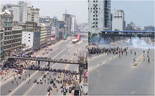 উত্তরায় আন্দোলনকারীদের ওপর সাউন্ড গ্রেনেড, টিয়ার শেল নিক্ষেপ 