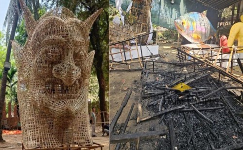 চারুকলায় আগুনে পুড়ল ‘ফ্যাসিস্টের প্রতিকৃতি' 