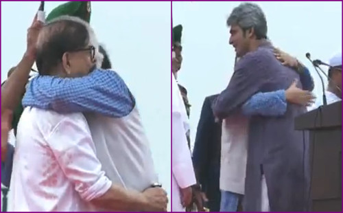 ঘোষণাপত্র পাঠ শেষে নেতাদের সঙ্গে বুক মেলালেন প্রধান উপদেষ্টা 